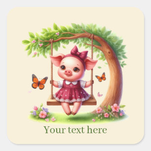Cute pig lovers customizable square sticker