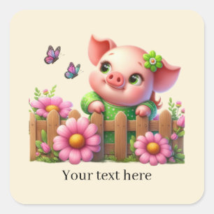 Cute pig lovers customizable  square sticker