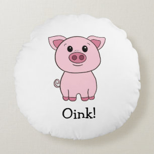 Cute Pig Oink! Front Cute Cow Moo! Back Round Pillow