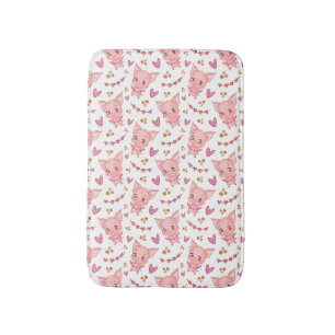 Cute Pig Pattern With Hearts Bath Mat