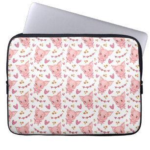 Cute Pig Pattern With Hearts Laptop Sleeve