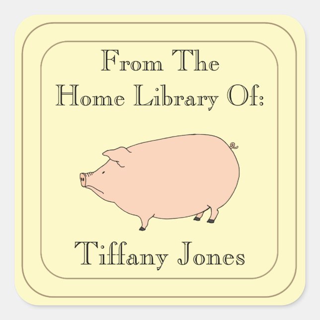 Cute Pig Personalized Bookplate Square Sticker (Front)