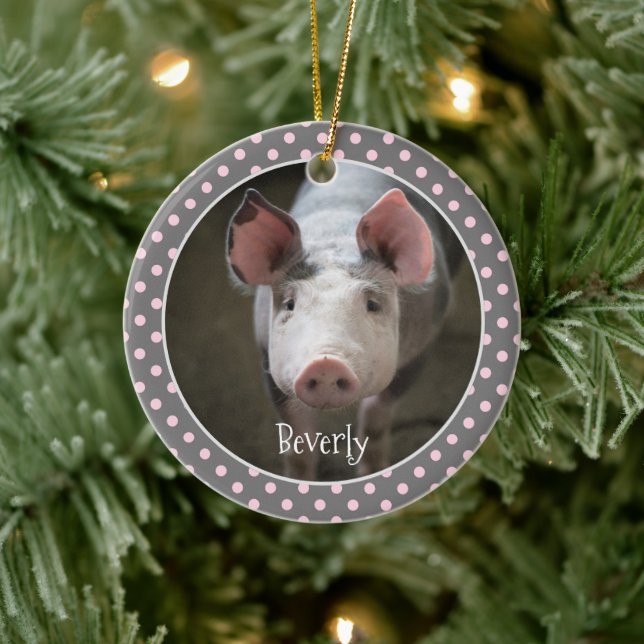 Cute Pig Personalized Ceramic Ornament (Tree)