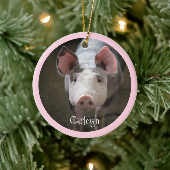Cute Pig Personalized Ceramic Ornament (Tree)