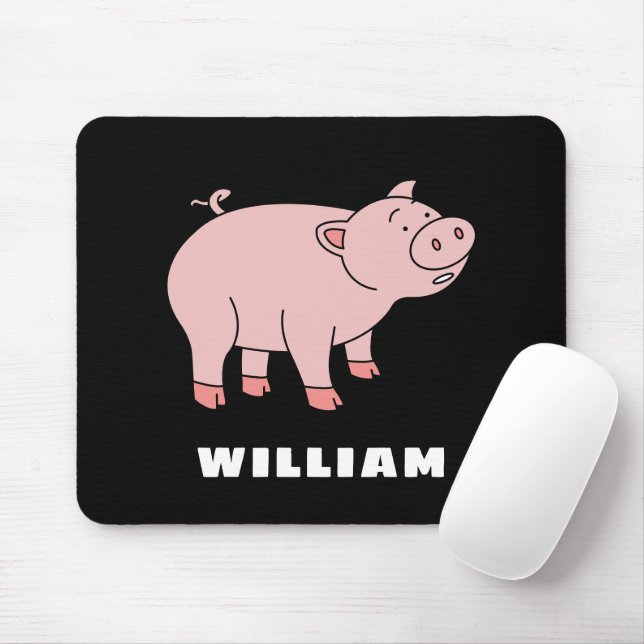 Cute Pig Personalized Custom Name Back To School Mouse Pad (With Mouse)