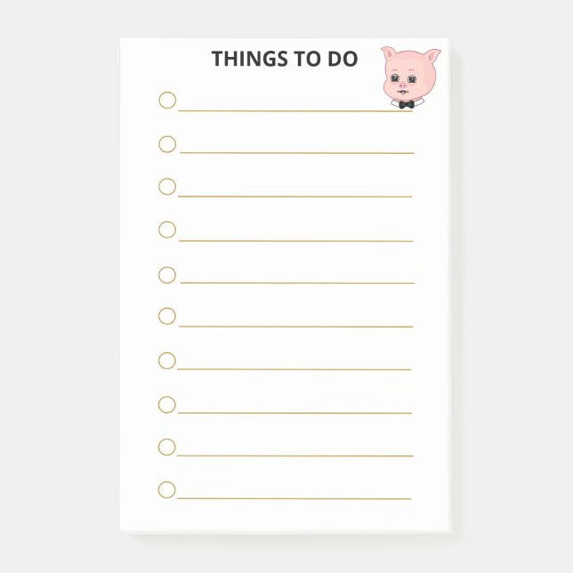 Cute Pig Personalized Things To Do Post-it Notes (Front)