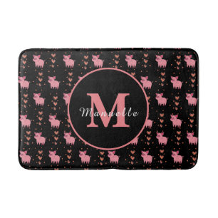 Cute Pig Piggy Monogram Personalized Kid Name Pink Bath Mat