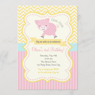 Cute Pig / Piggy Pastel Invitation d'anniversaire