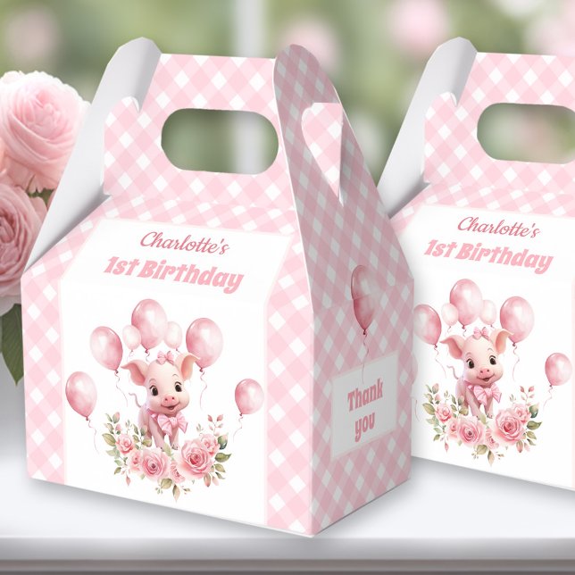 Cute Pig Pink Farm Animals Girl 1st Birthday  Favor Box (Cute Pig Pink Favor Boxes - You can choose from 3 sizes by clicking on the STYLE dropbox.)