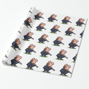 Cute Pig playing flute cartoon   choose back colou Wrapping Paper