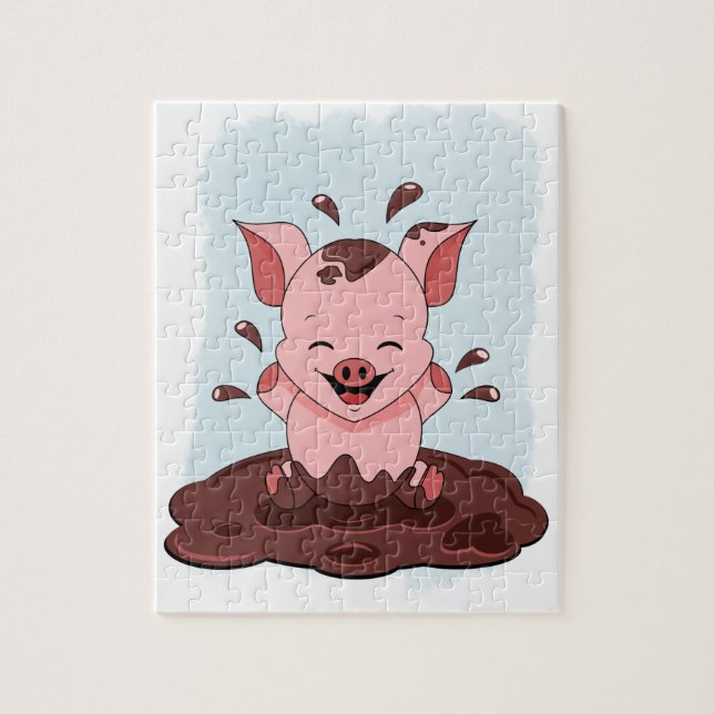 Cute Pig Playing In The Mud Jigsaw Puzzle (Vertical)