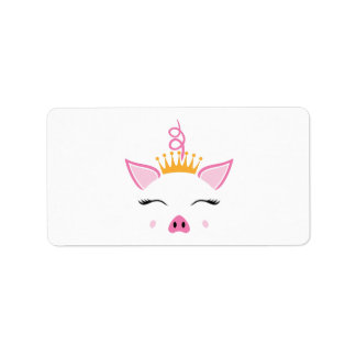 Cute Pig Princess With Crown on Return Address Label