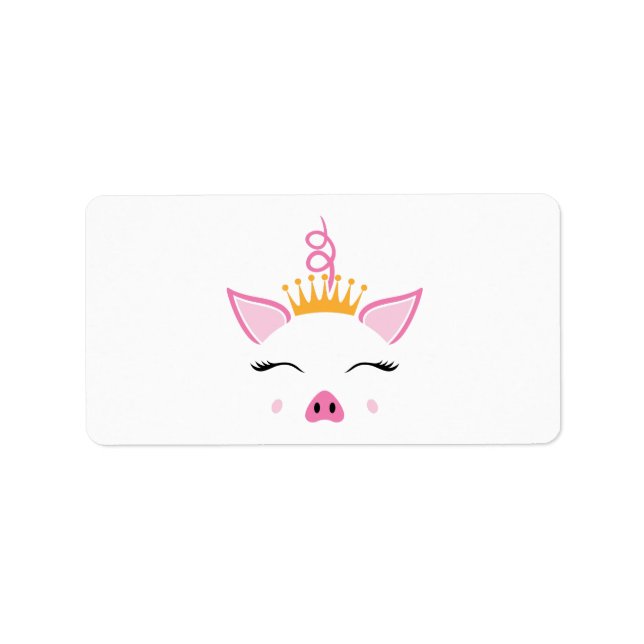 Cute Pig Princess With Crown on Return Address  Label (Front)