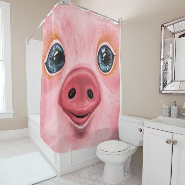 Cute Pig Shower Curtain (In Situ)