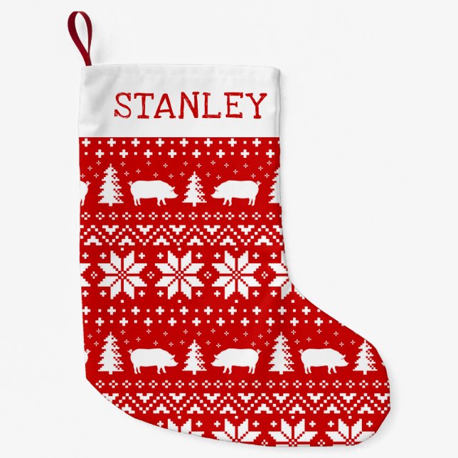Cute Pig Silhouettes Christmas Pattern Festive Small Christmas Stocking (Front)