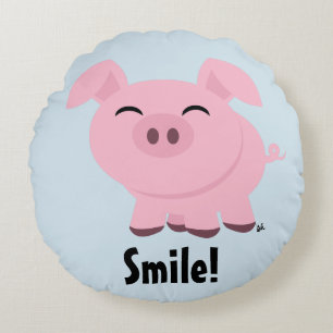 Cute Pig Smile Round Pillow