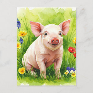 Cute Pig Spring Flowers Young Animals Postcard
