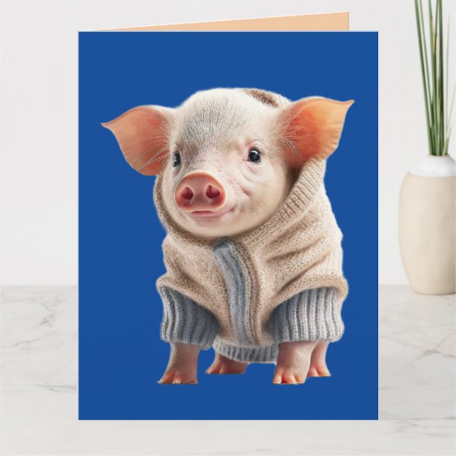 CUTE PIG SWEATER AUTUMN GREETING CARD (Front)