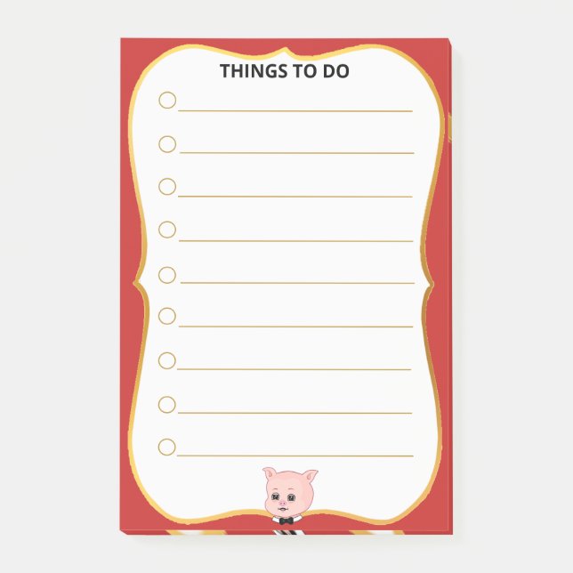 Cute Pig Things To Do Lined Post-it Notes (Front)