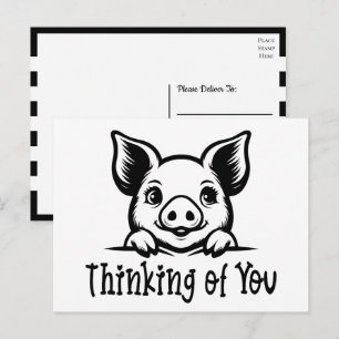 Cute Pig Thinking of You, Miss You, Pink Piglet Hi Postcard