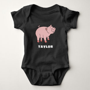 Cute Pig Unique Boy Personalized Custom Name Baby Bodysuit
