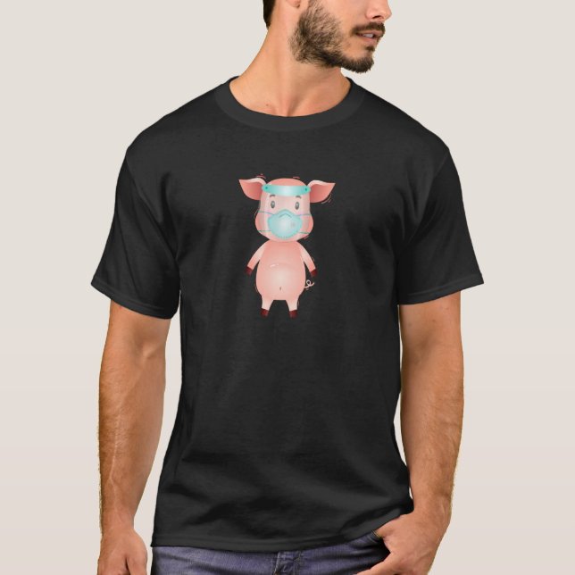 Cute Pig Wearing Mask Funny Mini Pig Face Mask Pet T-Shirt (Front)