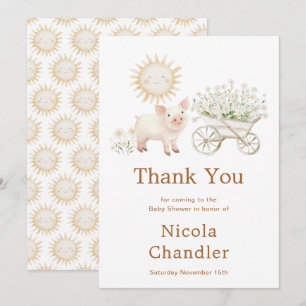 Cute Pig Wheelbarrow Baby Shower Baby Shower  Thank You Card