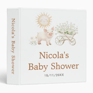 Cute Pig Wheelbarrow Baby Shower Photo Album Binder