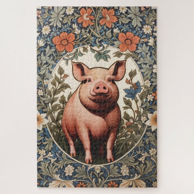 Cute Pig William Morris Inspired Jigsaw Puzzle (Vertical)