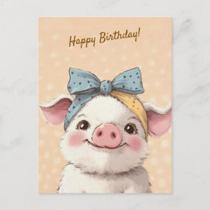 Cute Pig with Bandana Kids Birthday Invitation