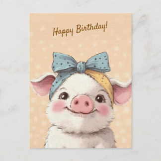 Cute Pig with Bandana Kids Birthday Invitation