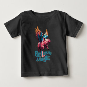 Cute Pig with Colourful wings Believe in Magic Baby T-Shirt