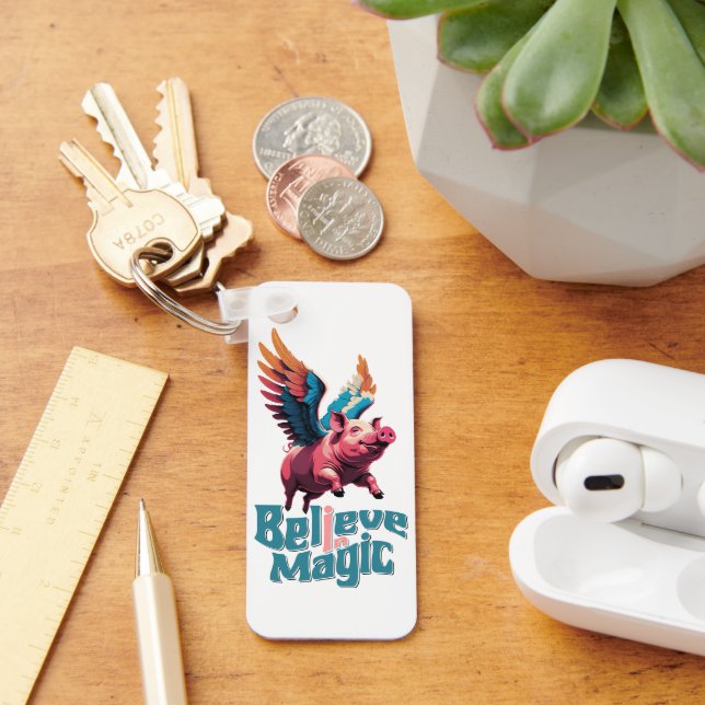 Cute Pig with Colourful wings | Believe in Magic  Keychain (Desk)