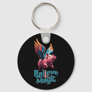 Cute Pig with Colourful wings Believe in Magic Keychain