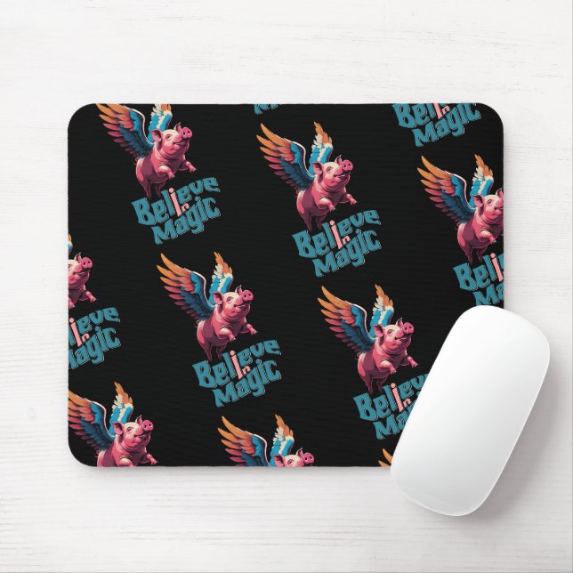 Cute Pig with Colourful wings | Believe in Magic  Mouse Pad (With Mouse)
