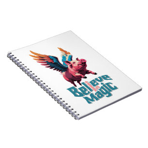 Cute Pig with Colourful wings Believe in Magic Notebook