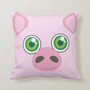 Cute pig with green eyes Pink Pillow