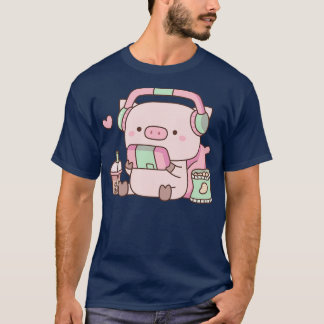 Cute Pig With Headphones and Snacks T-Shirt