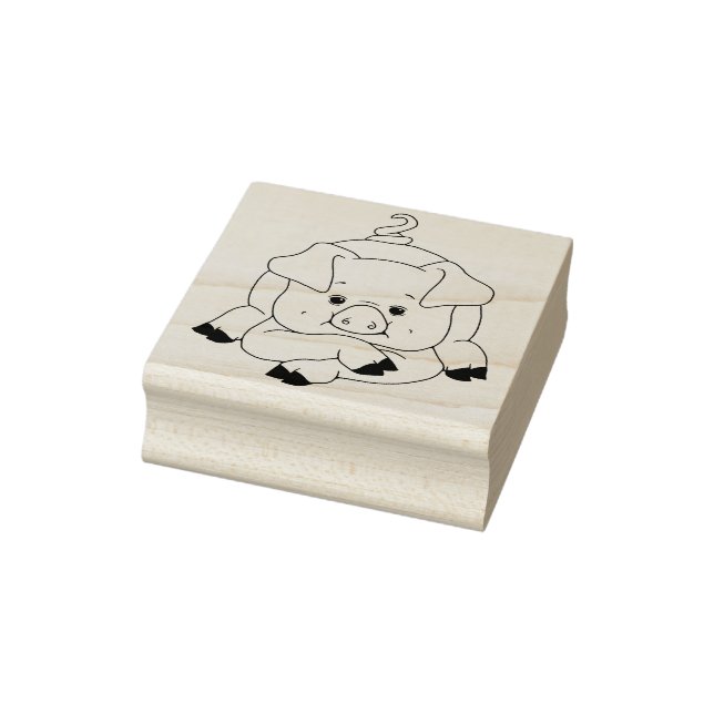 Cute Pig with with Curly Tail Rubber Stamp (Stamp)