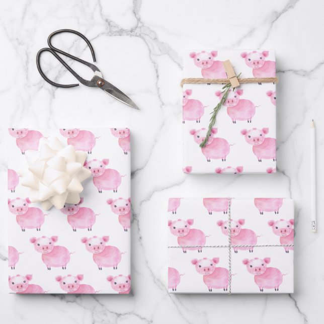 Cute Pig Wrapping Paper Sheets (Front)