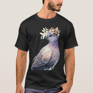 Cute Pigeon Dove Bird Flower Crown Pet Birds T-Shirt