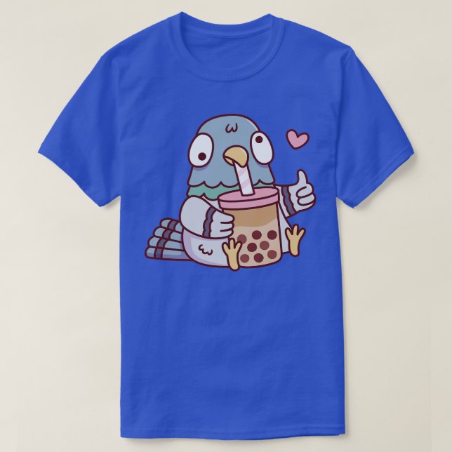 Cute Pigeon Loves Boba Tea T-Shirt (Design Front)