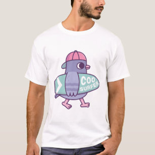 Cute Pigeon With Surfboard Coo Surfer Funny T-Shirt