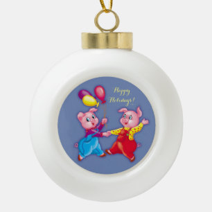 cute piggy ceramic ball christmas ornament