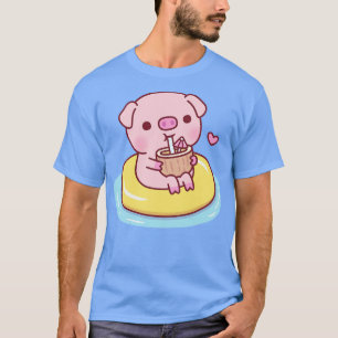 Cute Piggy g On Pool Float And Drinking Coconut Wa T-Shirt