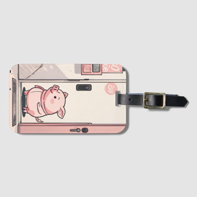 Cute piggy in cartoon style luggage tag (Front Horizontal)