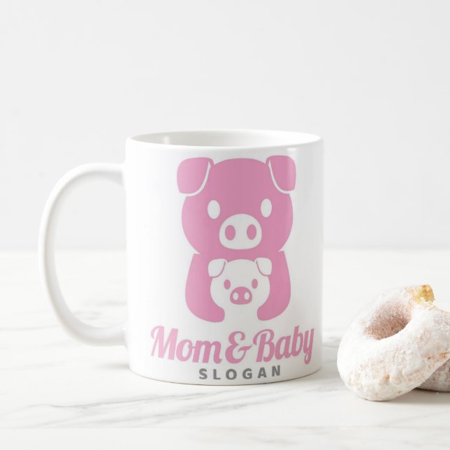 Cute piggy mom dad pink colour mug (With Donut)
