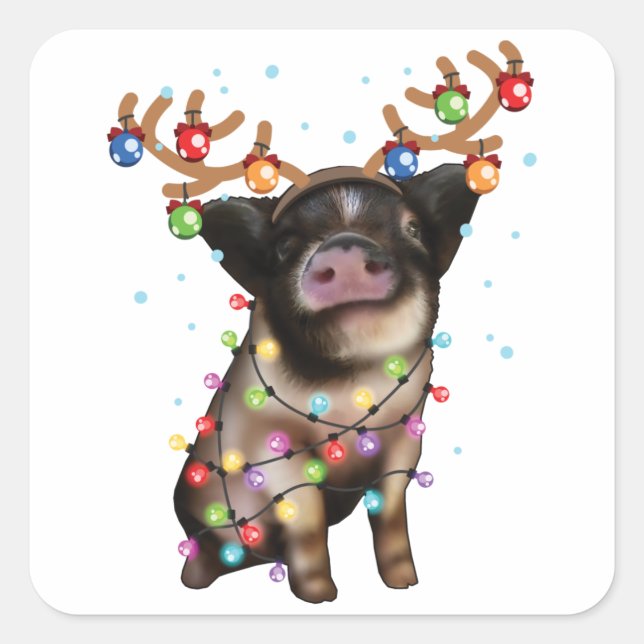 Cute Piggy, Pig Lover Funny Christmas Holiday Gift Square Sticker (Front)