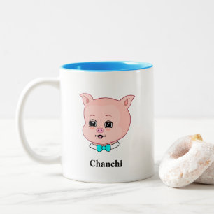 Cute Piglet Cartoon & Calligraphy Two-Tone Coffee Mug