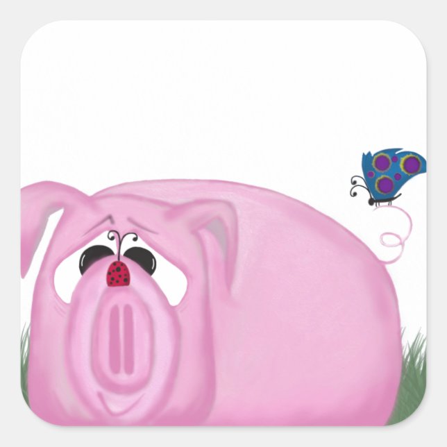 Cute Piglet Chumley And Beautiful Friends Square Sticker (Front)